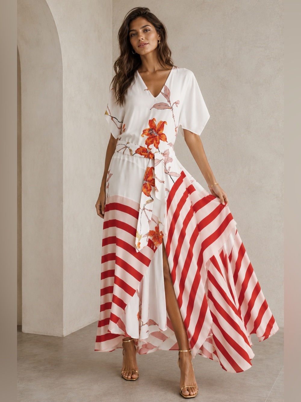 Reiss Ivory Dress with Red-Orange Floral Detail size UK 4/ US 0